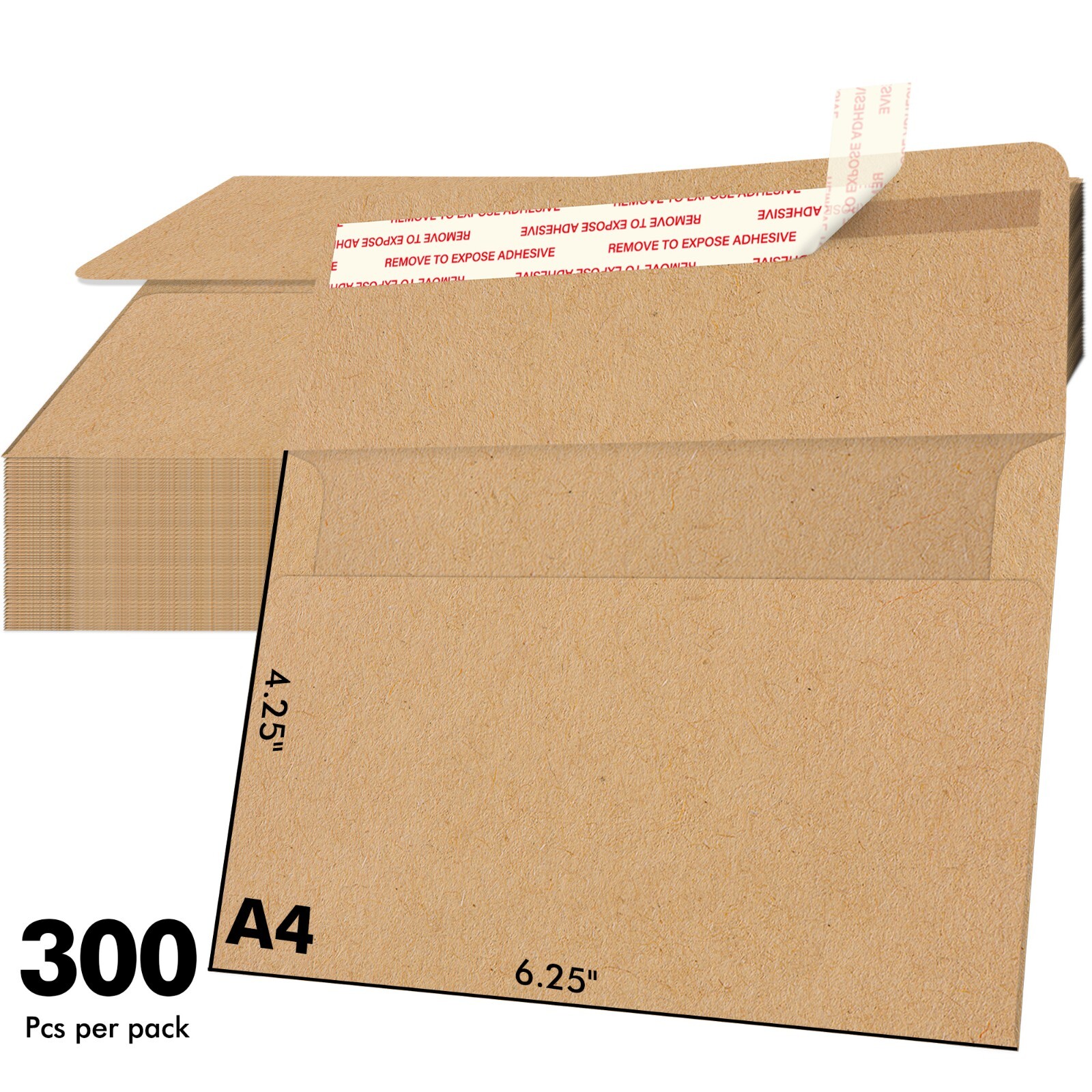 300PK Brown Kraft Envelopes 4×6 Self Seal Invitation Envelope A4 4.25×6.25″ 115g