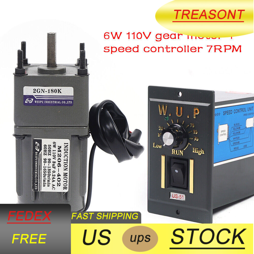 110V AC Electric Gear Motor & Variable Speed Reduction Controller 1:180 7.5RPM