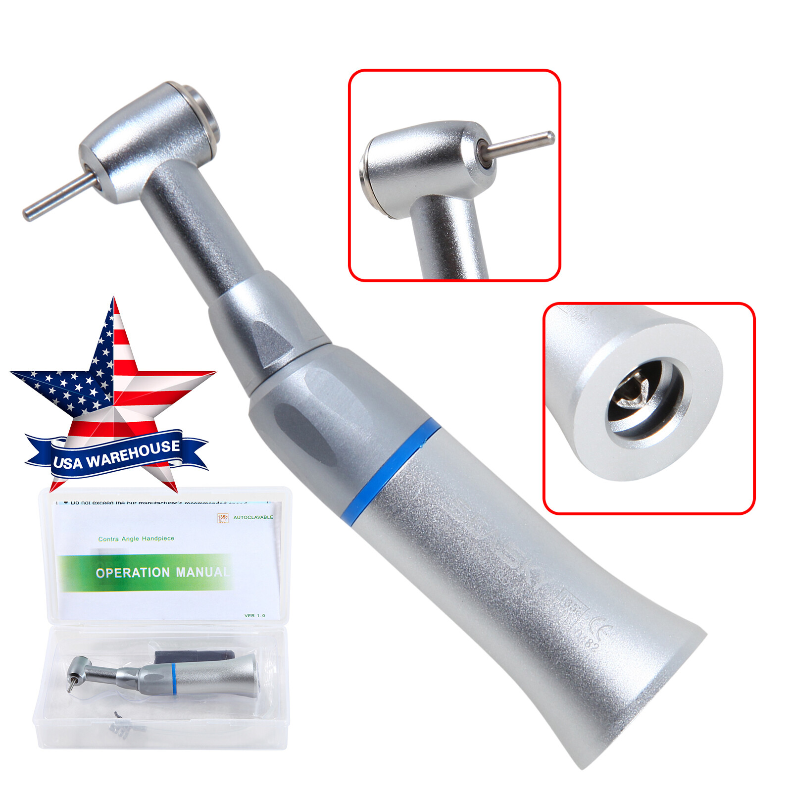 NEW FDA Dental 1:1 Contra Angle Slow Low Speed Handpiece FG 1.6MM FDA TSH