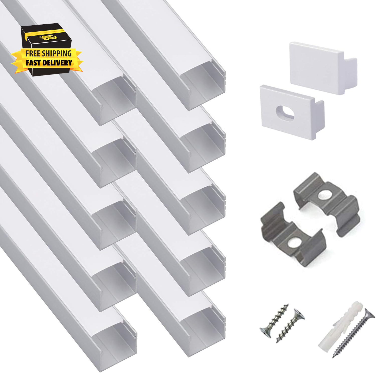 10-Pack 6.6Ft/ 2Meter Plus-Size U Shape LED Aluminum Channel System with Milky C