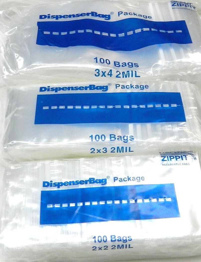 300 Zippit Bags Assorted Reloc Baggies Sizes 2×2 2×3 3×4 Clear 2mil Reclosable