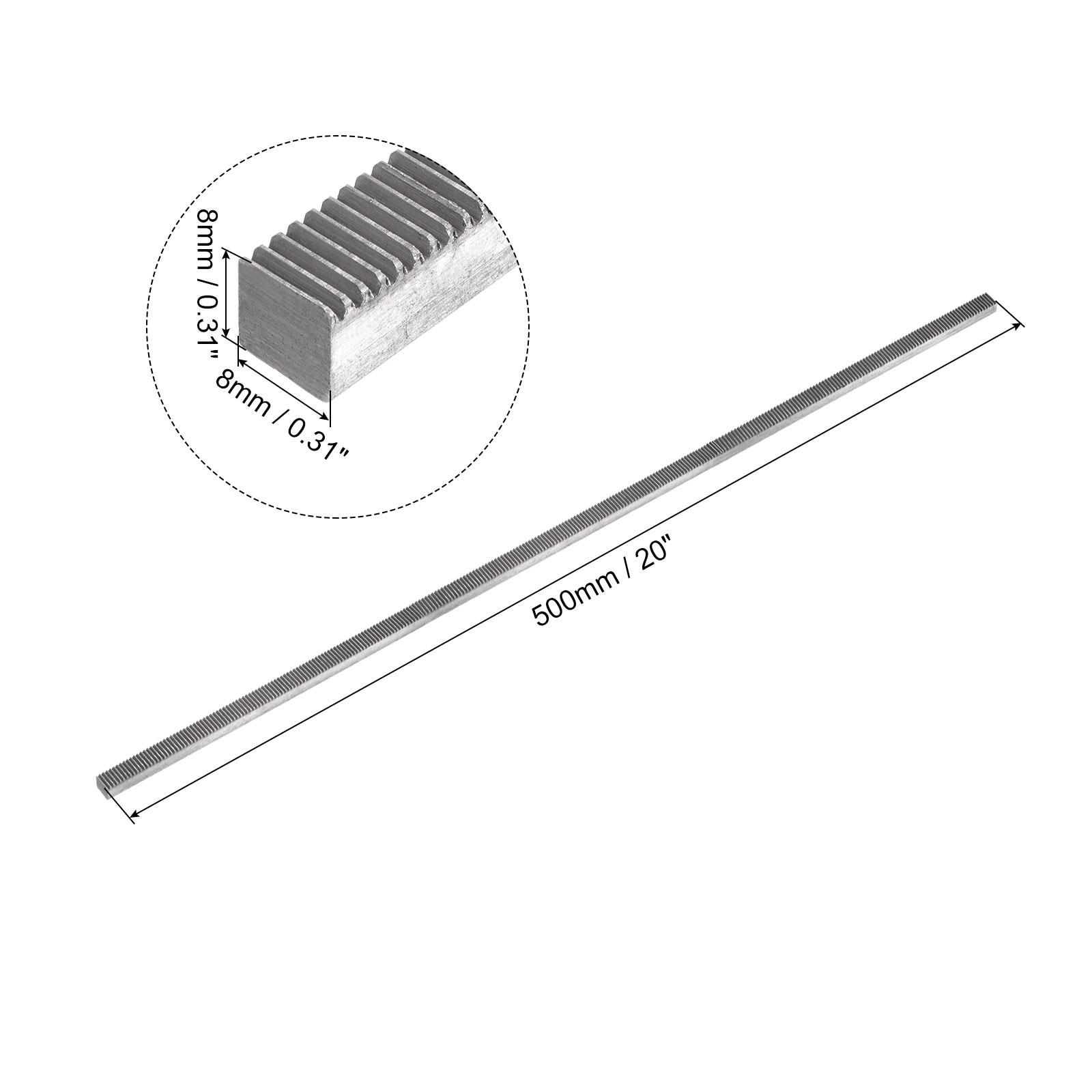 0.5 Mod 8mm x 8mm x 500mm 45# Carbon Steel Rack for Motor Pinion Gear New