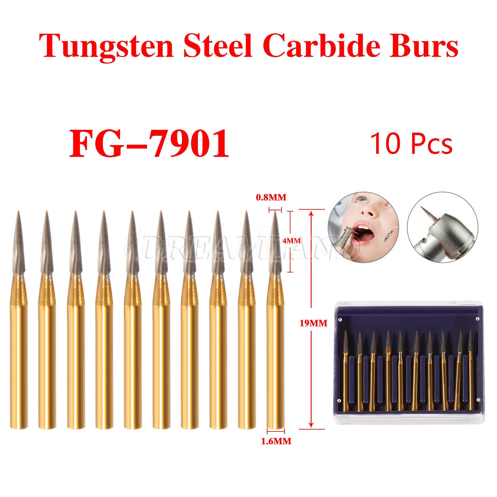 Dental Trimming / Finishing Drills Tungsten CARBIDE Burs Flame Shape FG7901