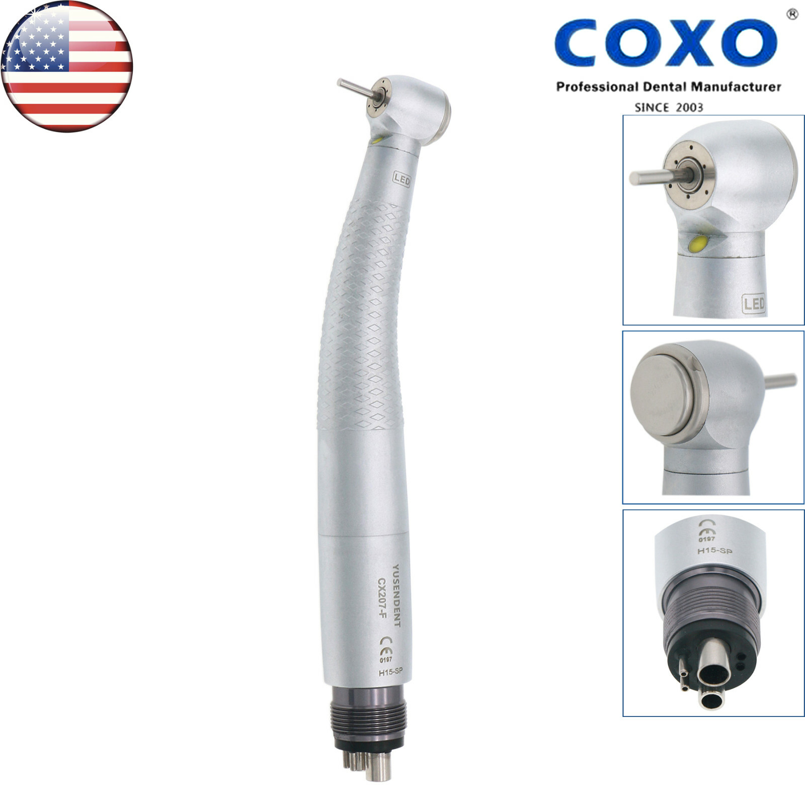 US COXO Dental High Speed Handpiece Air Turbine Self Power LED M4 4Holes Stock