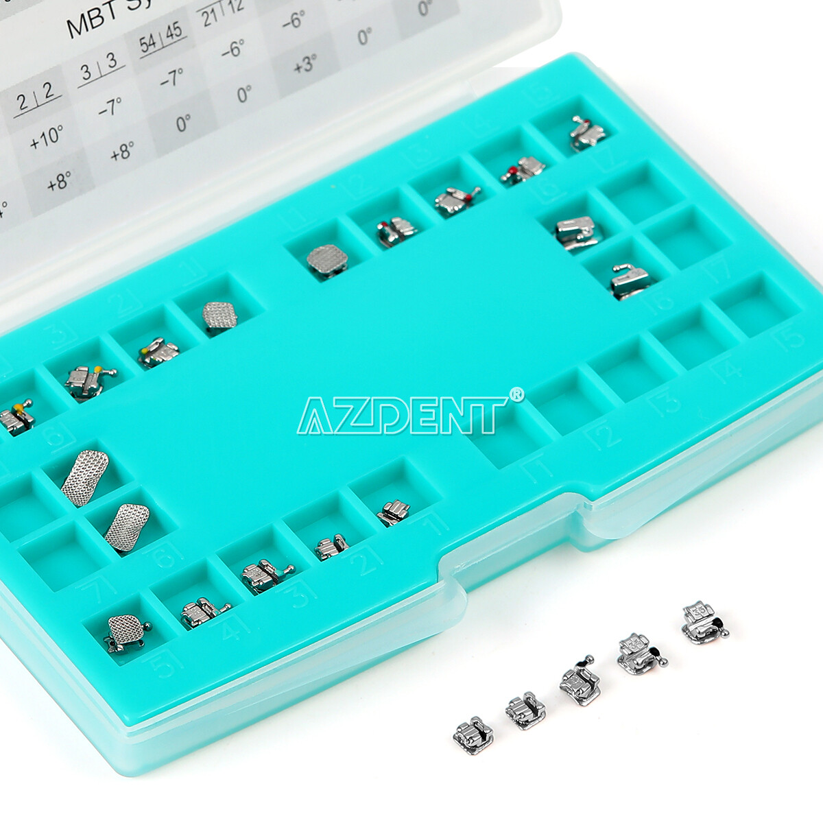 AZDENT 28pcs Dental Ortho Self-ligating Bracket Braces Mini MBT.022 Hooks 345