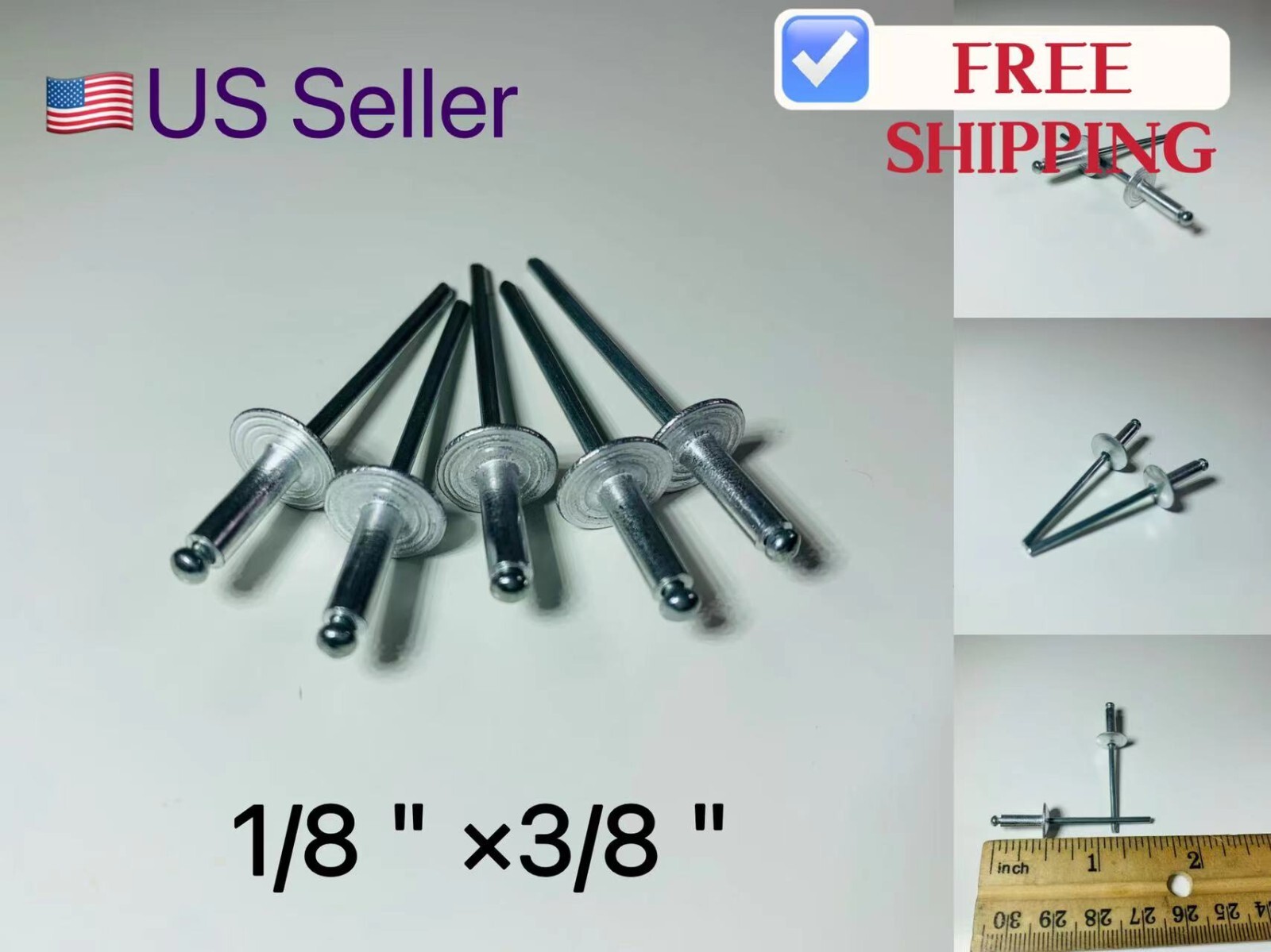 100pc LARGE FLANGE ALUMINUM POP RIVETS 1/8″ x 3/8″  BIG HEAD STEEL