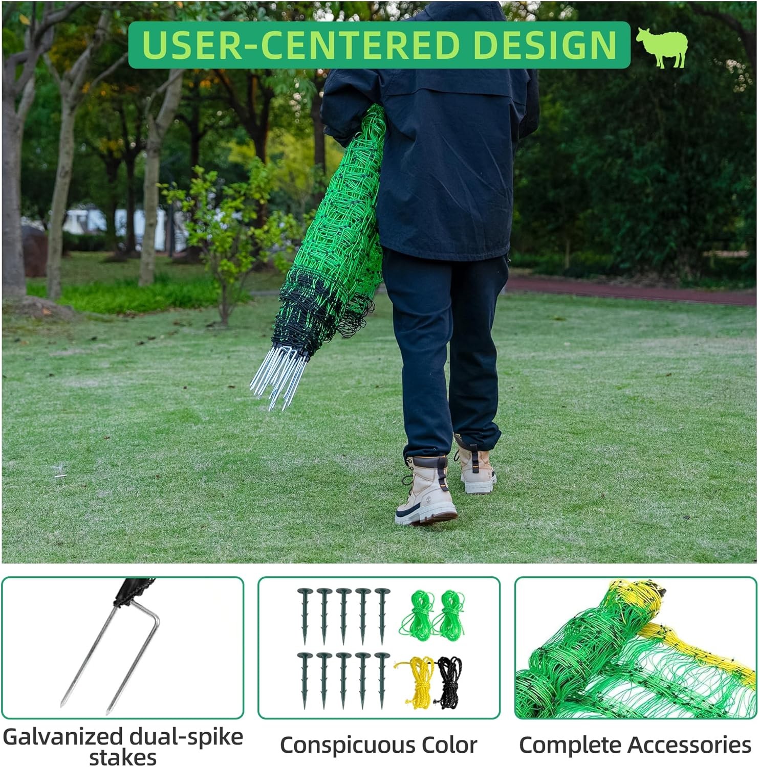 Electric Netting Fence Mesh Kit Deer Fencing 47″ H x 164′ L with Posts Spike