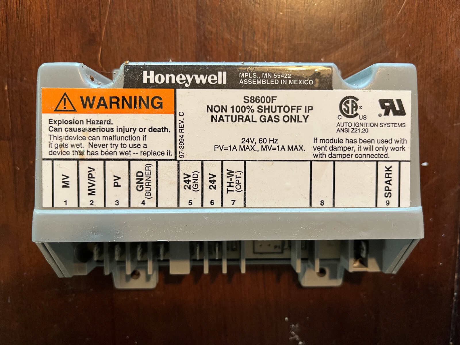 Honeywell S8600F 1042 Ignition Control Module Pool/Spa Furnace Nat Gas ONLY 24V