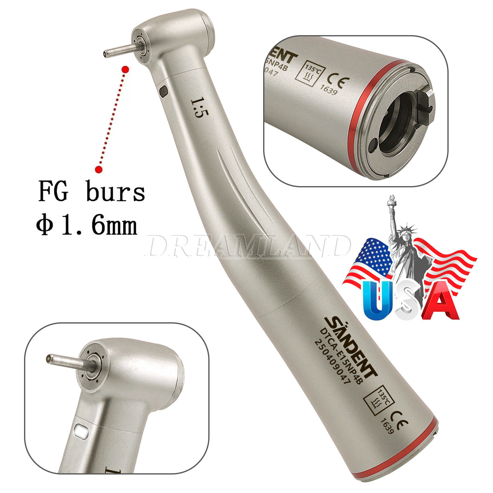 SANDENT Dental Electric Handpiece 1:5 Fiber Optic Contra Angle Standard E Type