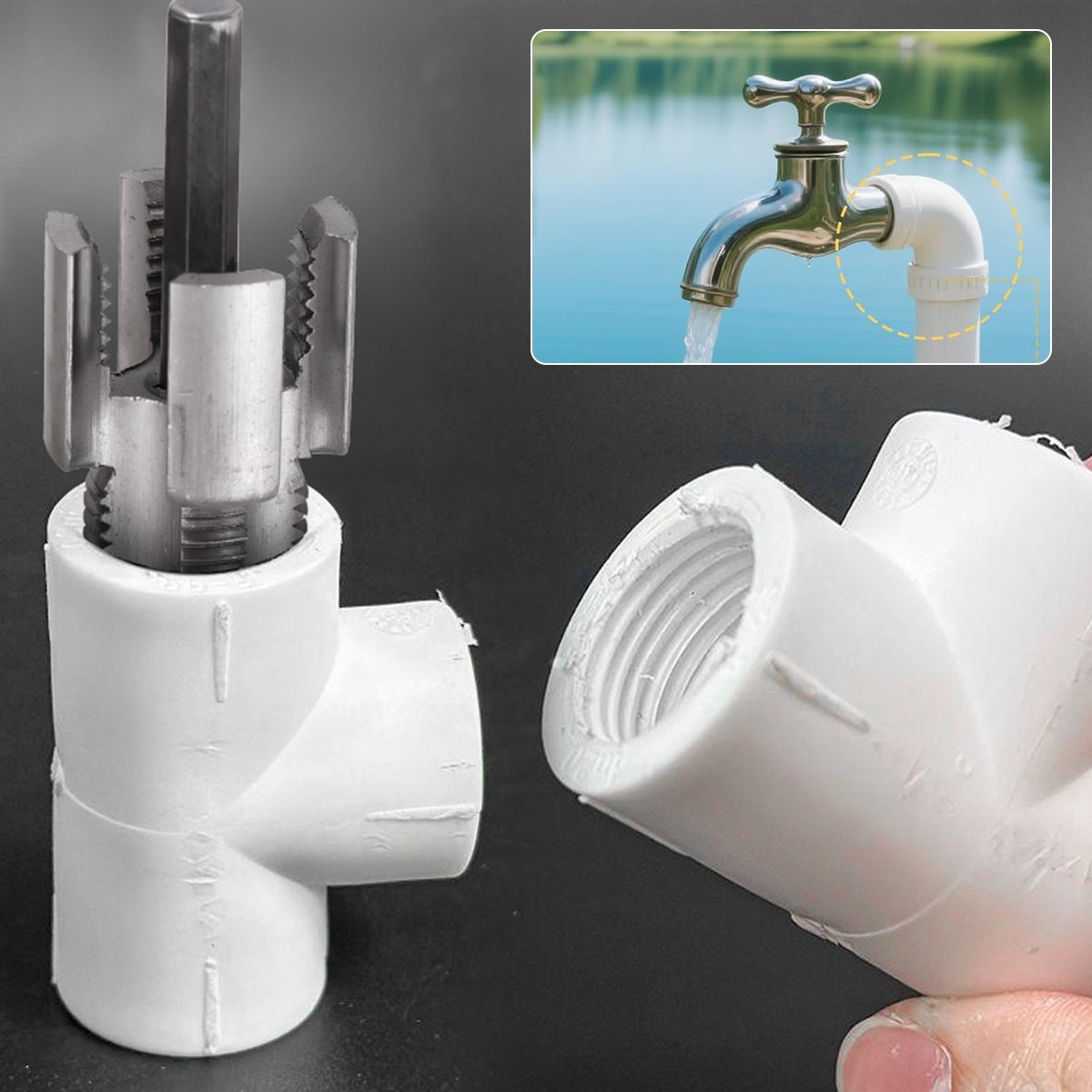 Integrated Internal & External Pipe Threading-Tool, PVC Pipe Threader Kit USA~~~
