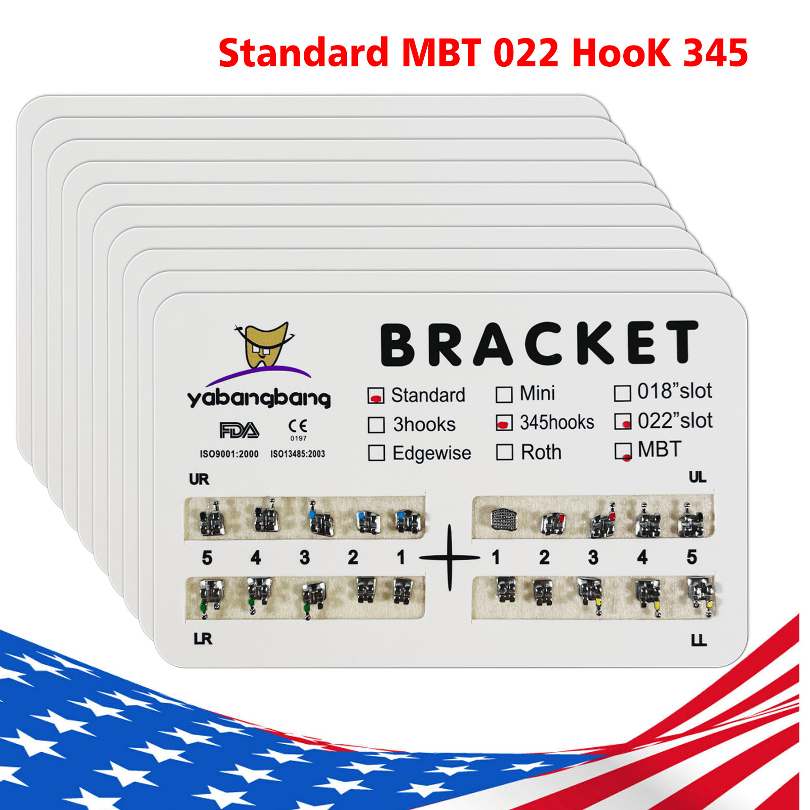 10x SANDENT Dental Orthodontics Brackets Brace Standard MBT 0.022″ Hooks 3-4-5