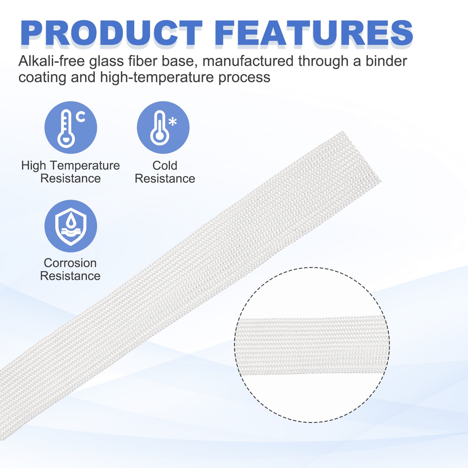 Insulation Cable Protector, 9.8Ft 3mm High TEMP Fiberglass Sleeve White