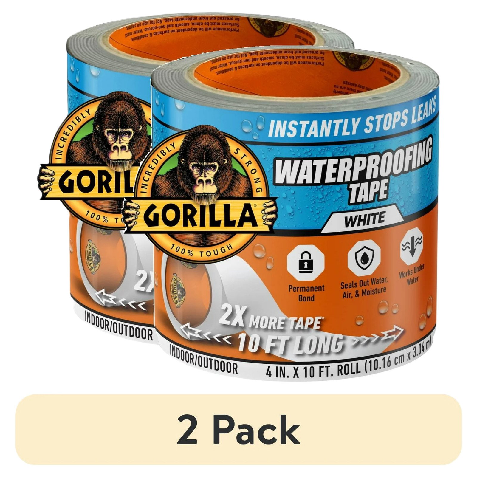 2 Pack Gorilla Waterproof Patch & Seal Tape 4in x 10ft White