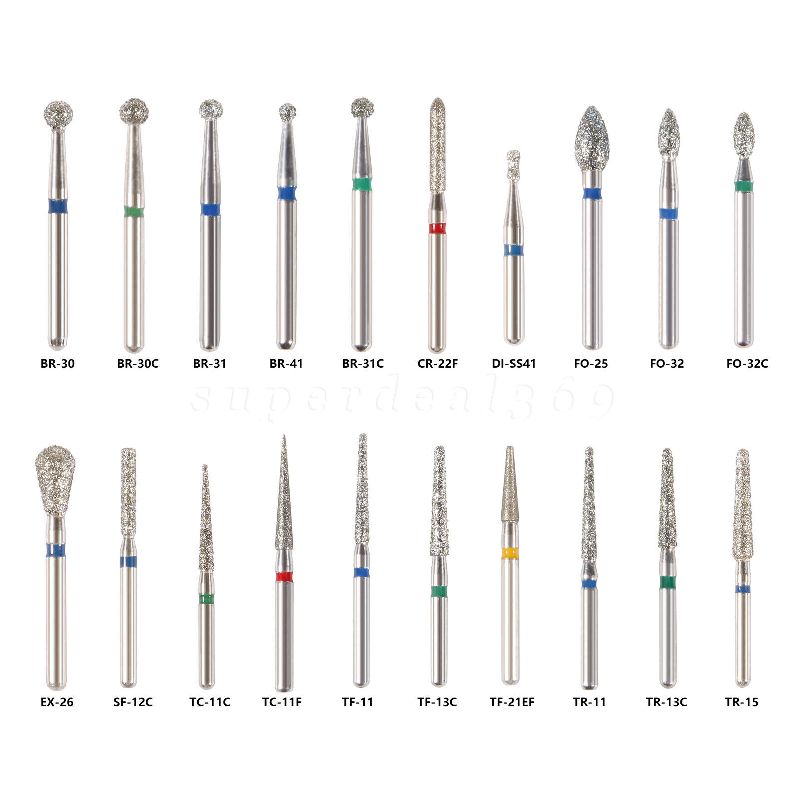 20 Types Dental Diamond Burs for High Speed Handpiece Medium FG 1.6MM 100pcs