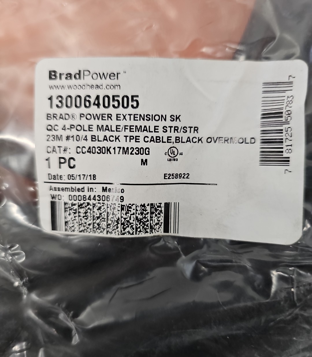 BRAD POWER CC4030K17M230G, DOUBLE-ENDED CORDSET, 1300640505, NIB