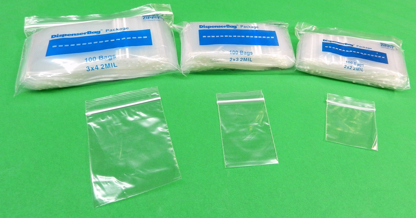 300 Zippit Bags Assorted Reloc Baggies Sizes 2×2 2×3 3×4 Clear 2mil Reclosable