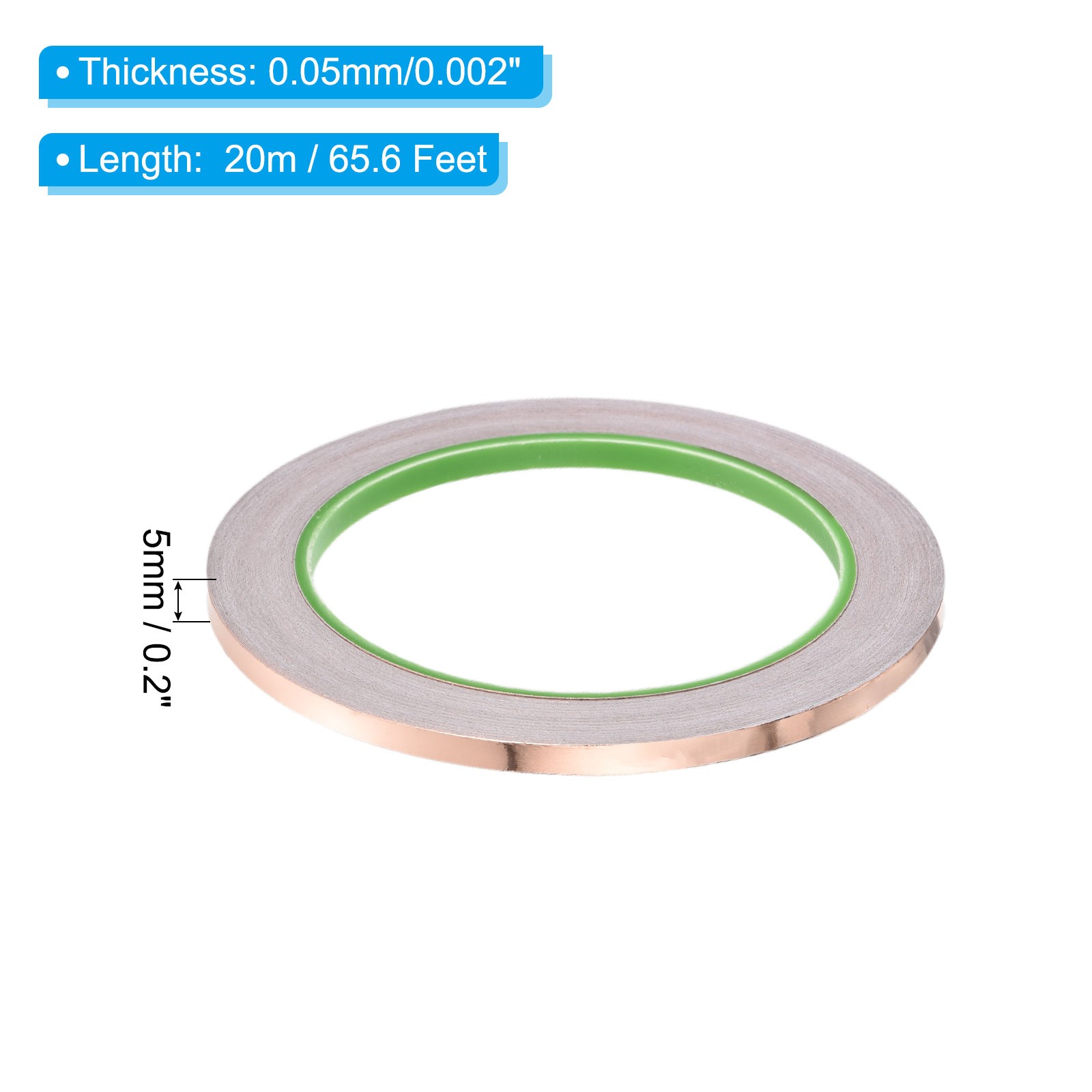 Copper Foil Tape 0.2 Inch x 66 Feet 0.05mm Thick Double Sided Conductive