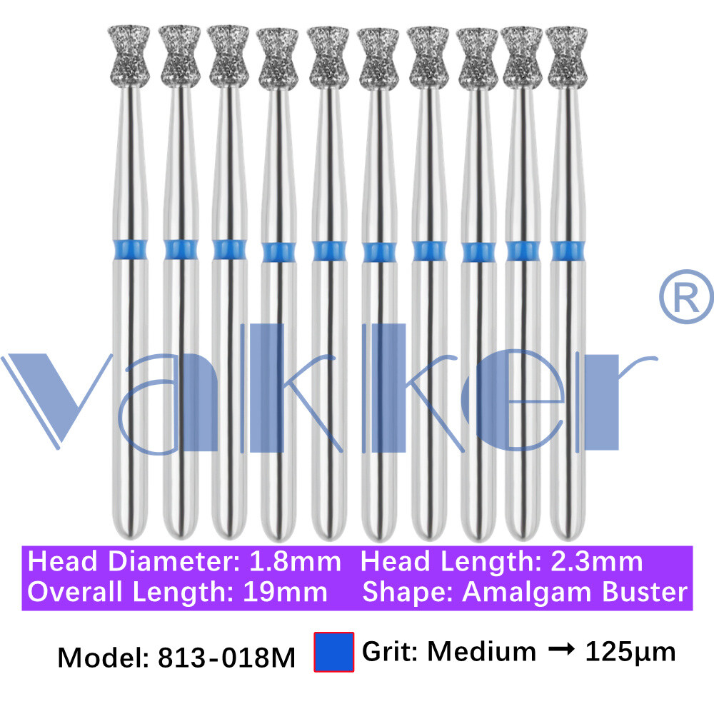Vakker 10pc Diamond Burs Inverted Cone & Amalgam Buster Fine Medium Coarse