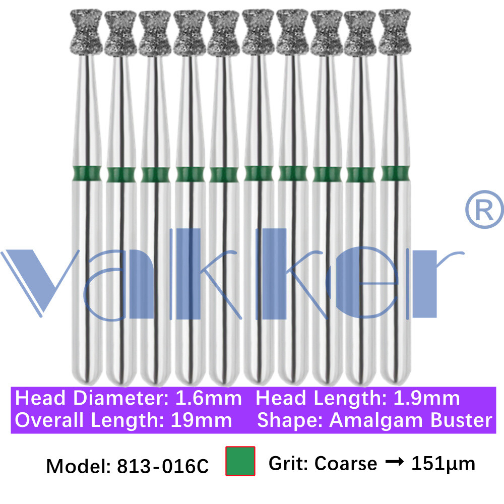 Vakker 10pc Diamond Burs Inverted Cone & Amalgam Buster Fine Medium Coarse