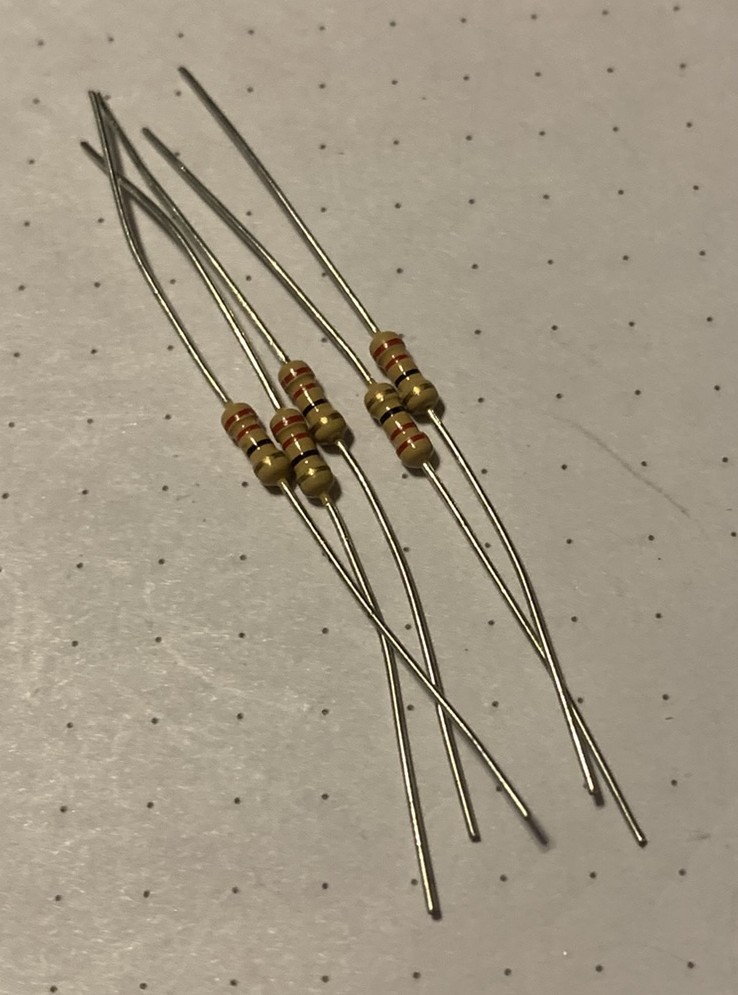 22 Ohm ±5% 1/4 Watt (250 mw) Carbon Film Resistor, Unbranded, 10 Each