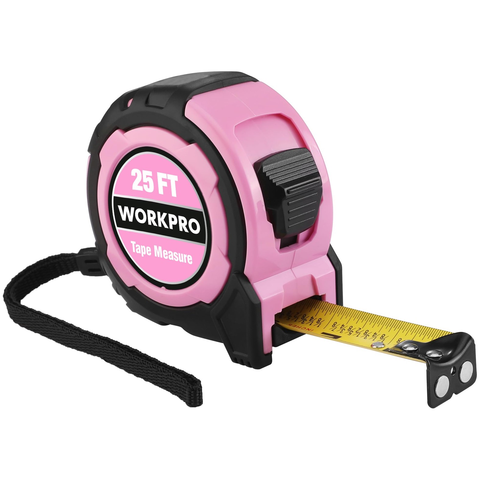 WORKPRO 25FT Pink Tape Measure, 1/8 Fractions Easy Read Measuring 7.6 m,