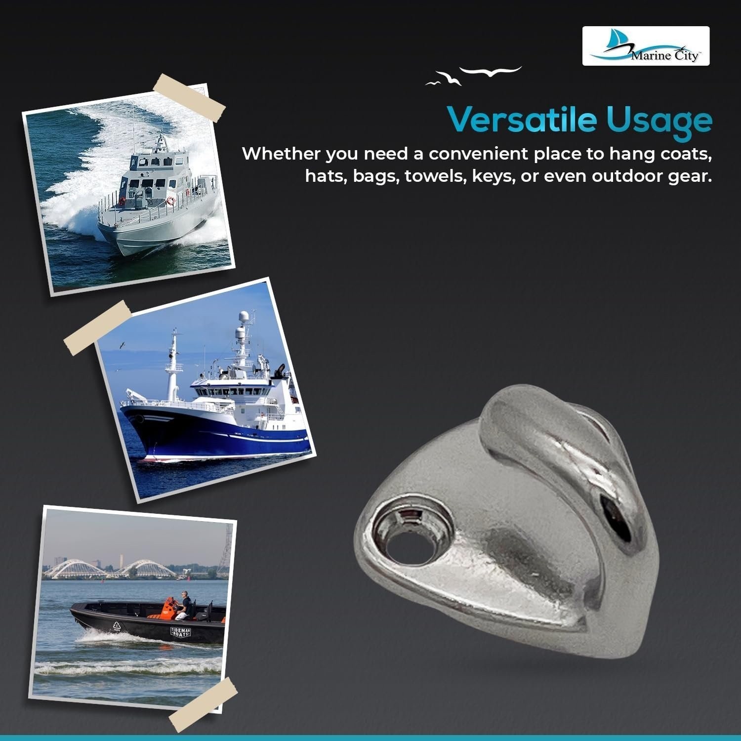 MARINE CITY Stainless Steel Wall Hook – Triangle Design for Indoor Outdoor