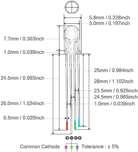 5mm RGB Multicolor LED Diode Lights Common Cathode Clear Round Transparent 3