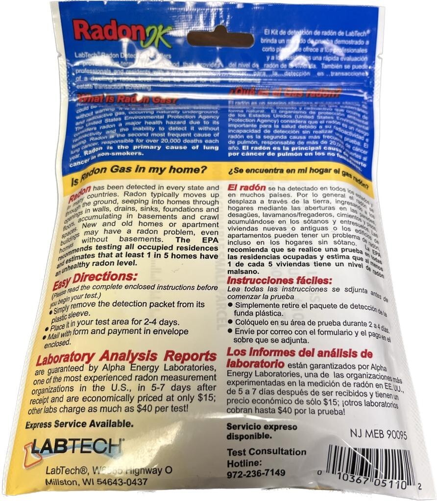1 PIECE OF LABTECH RADON DETECTION KIT NEW IN PACKAGE