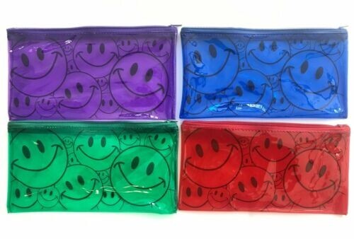 4 PCS 4-Color Smiley Pencil Pen Case Zipper Pouch Cosmetic Bag Waterproof, 1411