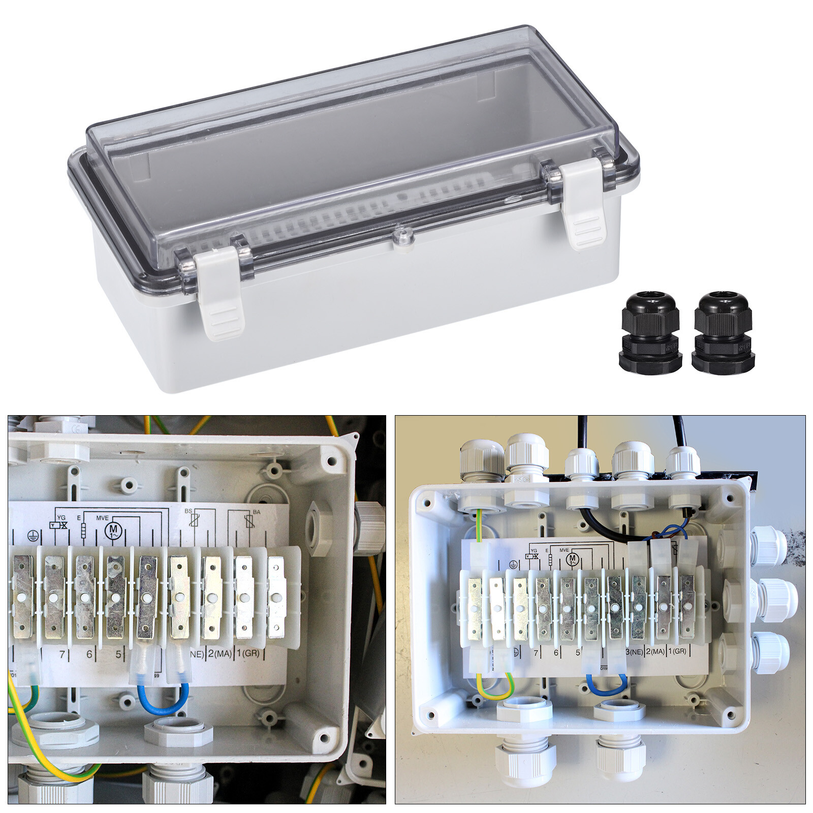 Junction Box Electrical Enclosure IP67 Waterproof ABS Plastic Hinged Cover 7.9″