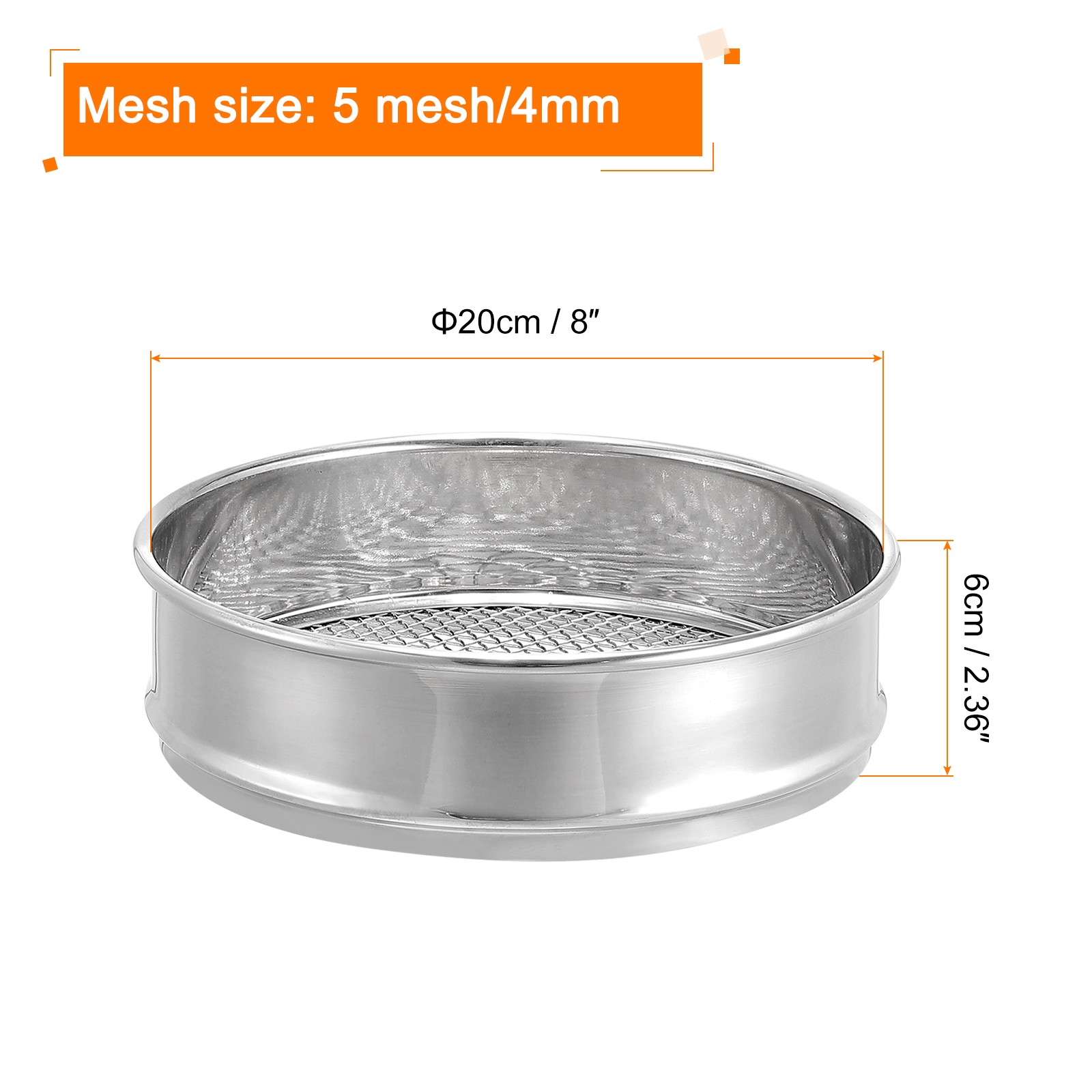 5 Mesh Lab Sieve 8″ Diameter Test Sieve 304 Stainless Steel Wires Cloth 4mm