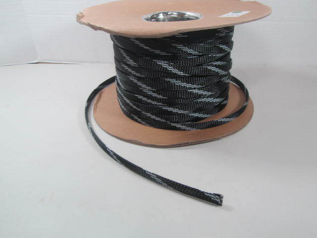 3/8″ Expandable Cable Black/ White Stripe Sleeving Braided Tubing.