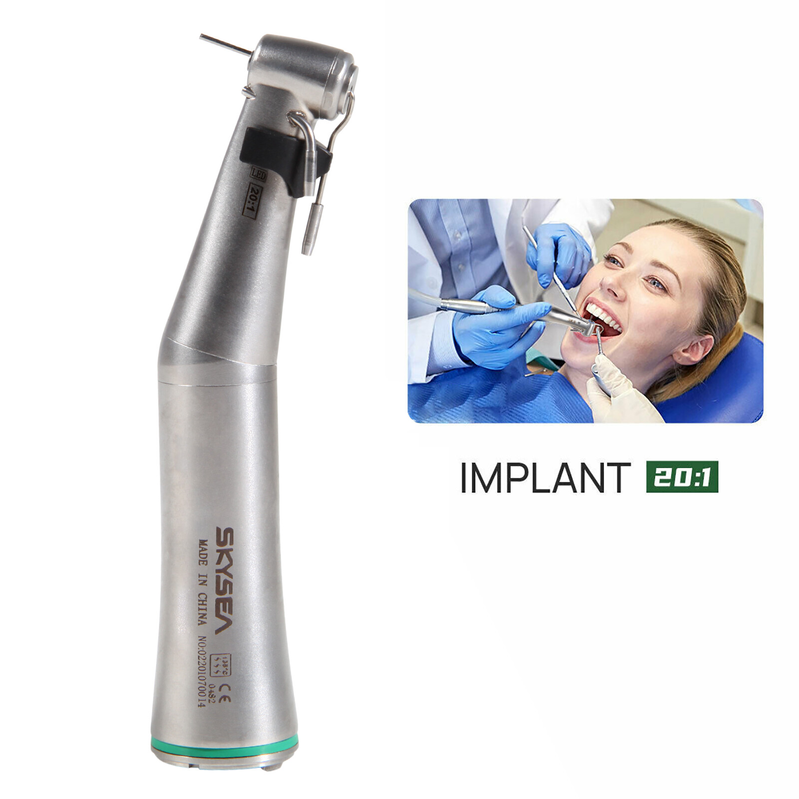 Dental Implant 20:1 Detachable Fiber Optic LED Contra angle handpiece Fit E-type