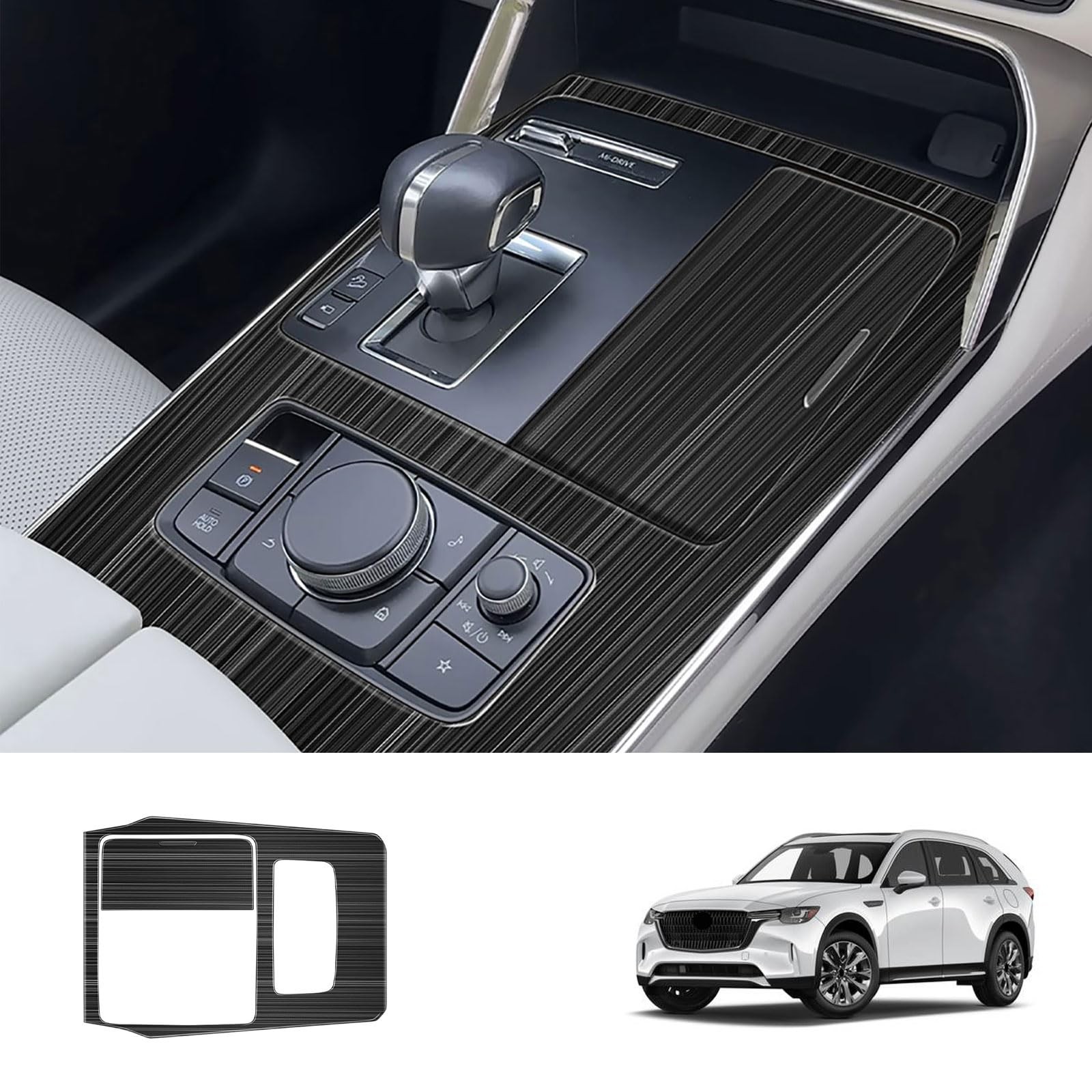 CX-90 Shift Panel Cover Trim & Dashboard Frame Black Brushed Stainless 2PCS