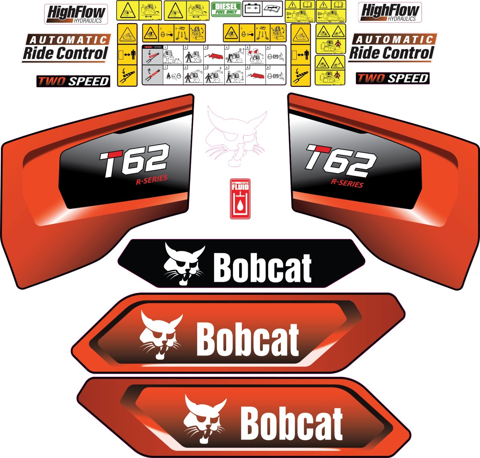 Fits Bobcat T62 Decal Kit Skid Steer / safety decals 3M VINYL / FREE SHIPPING