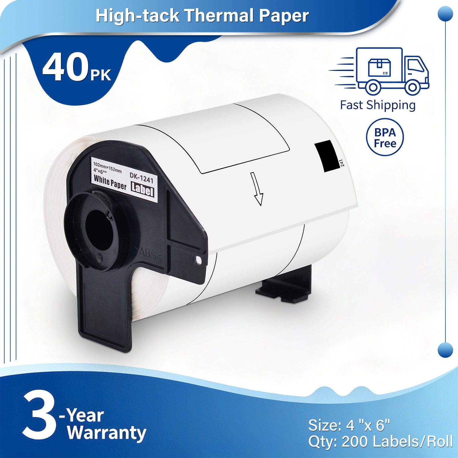 40Rolls 4X6 Large Paper Shipping Labels DK-1241 for Brother QL-1100 QL-1060N