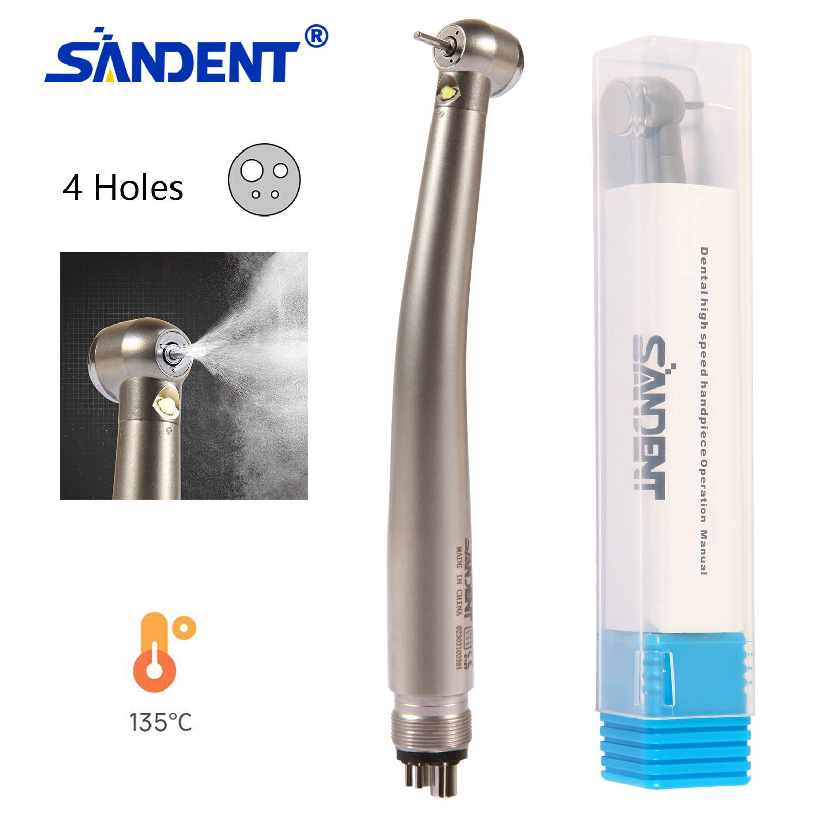 Dental LED E-generator Fiber Optic High Speed Handpiece 3 Water Spray 2/4Holes