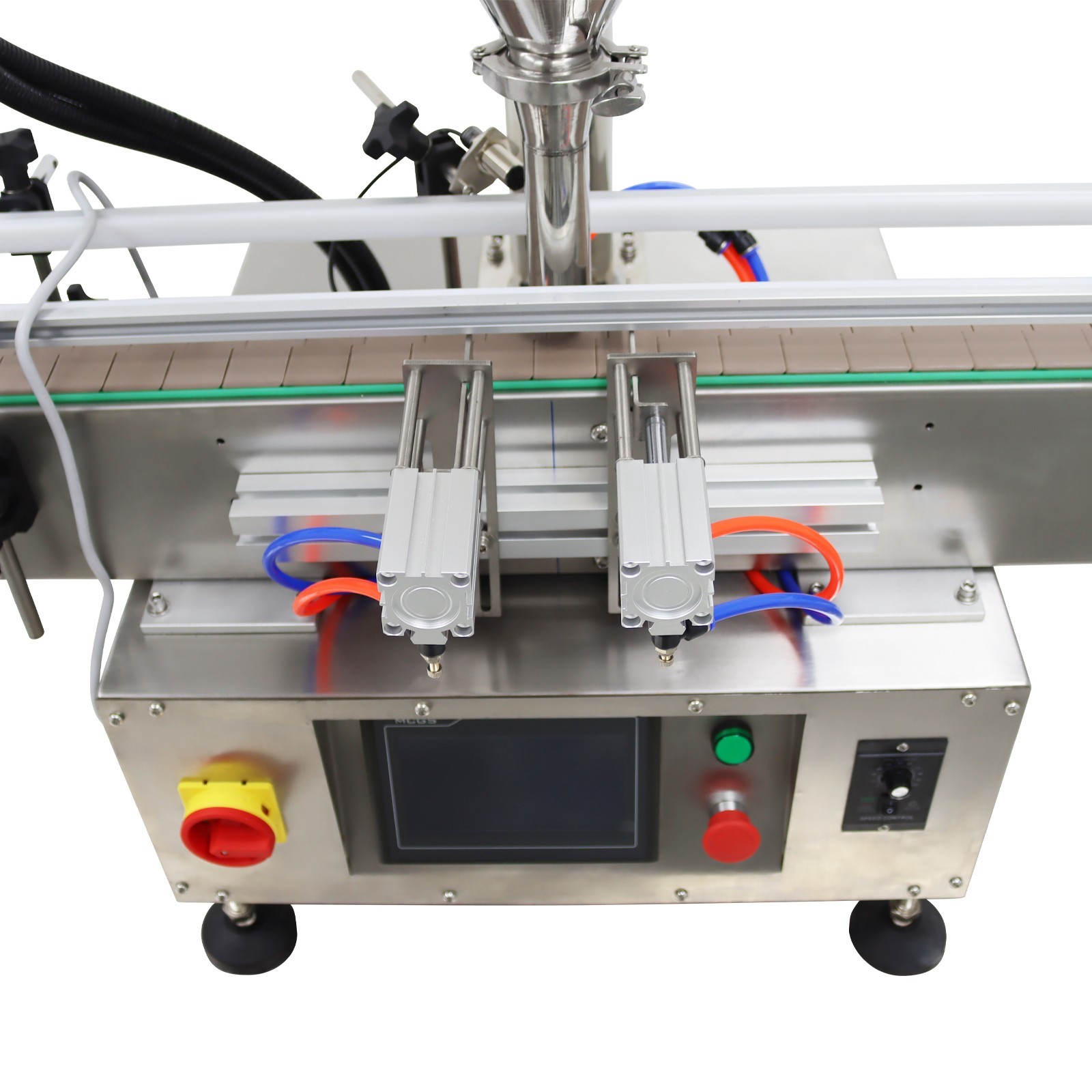 Auto Tabletop Granular Materials Filling Machine w/Chain Plate Conveyor 1.6KW
