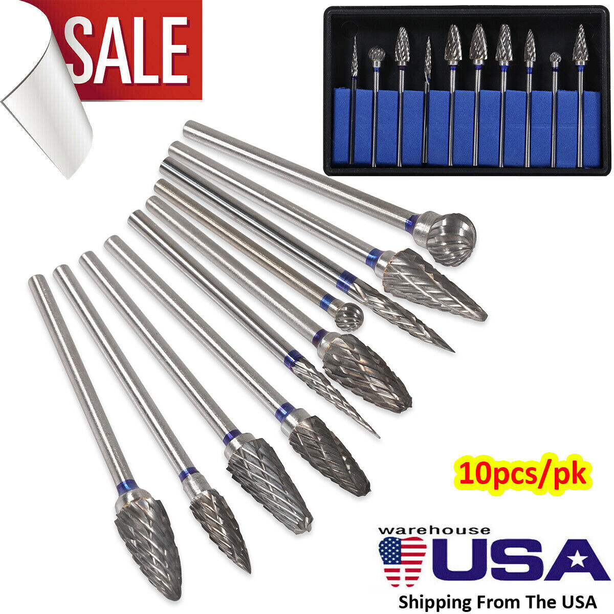 10Pc/kit Dental Lab Polishing Bur Drills Tungsten Steel Carbide Burs 2.35MM