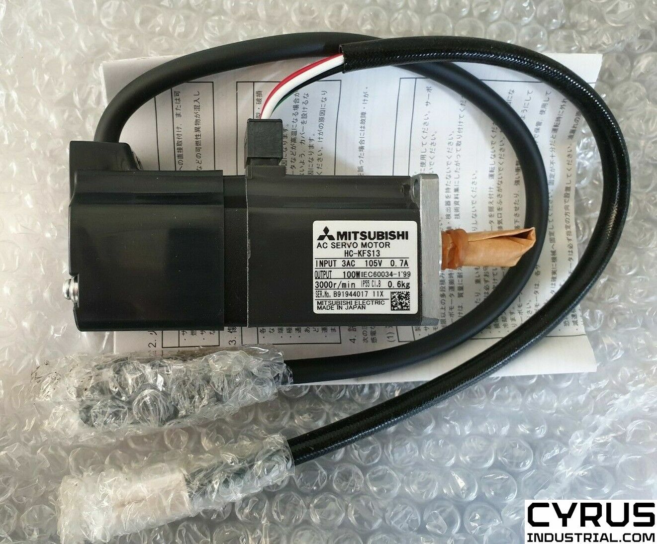 Mitsubishi HC-KFS13 Low Inertia AC Servo Motor, 0.6KW 3000 rpm