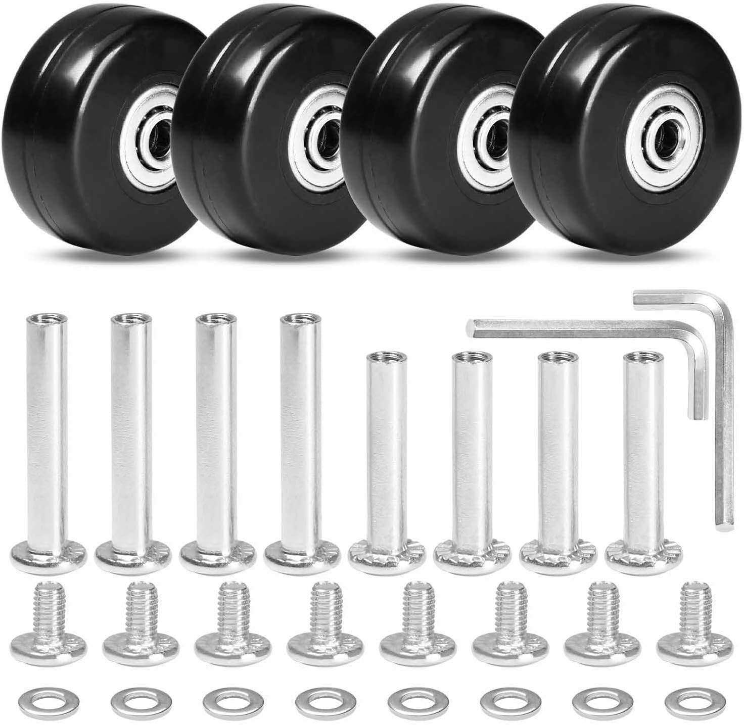 4Pcs Luggage Wheels Replacement, 1.65 Inch (42 x 19mm) Rubber Suitcase Replaceme