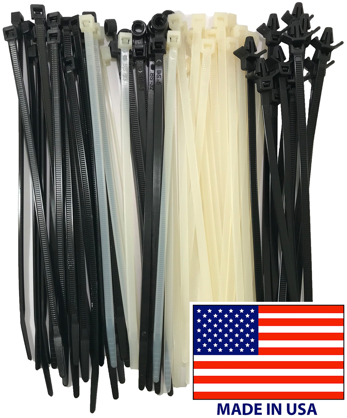 Black & White Nylon Cable Ties 4″ – 48″ Inch Wire Zip Wrap UL Type & Size – USA