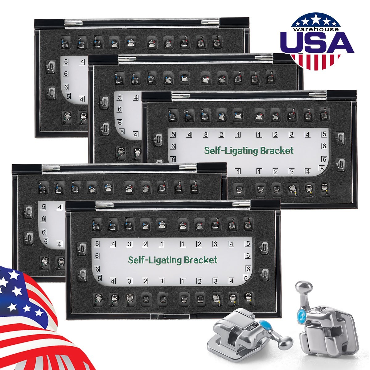 AZDENT Dental Ortho MIM Self Ligating Bracket Mini Roth.022 Hooks +Buccal Tube