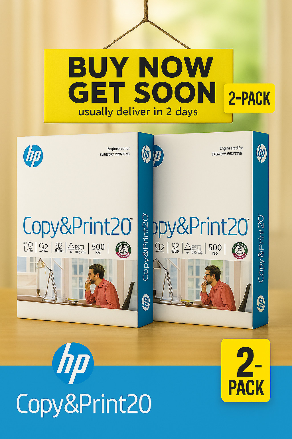 2 Pack HP Copy & Print20 Paper 20lb 8.5×11 Copy Printer Paper 1 Ream 500 Sheets