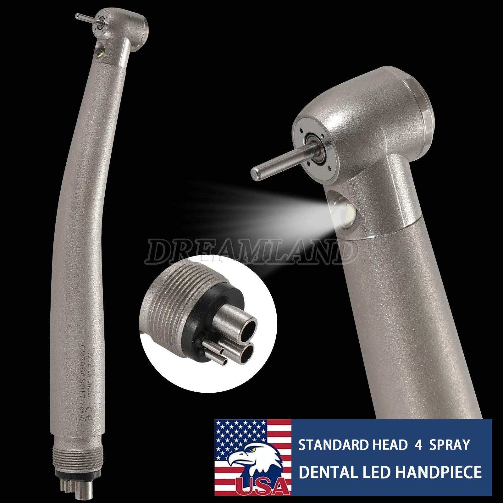 Dental LED integrate E-generator High Speed Handpiece 4 Hole Push 4Water Spray