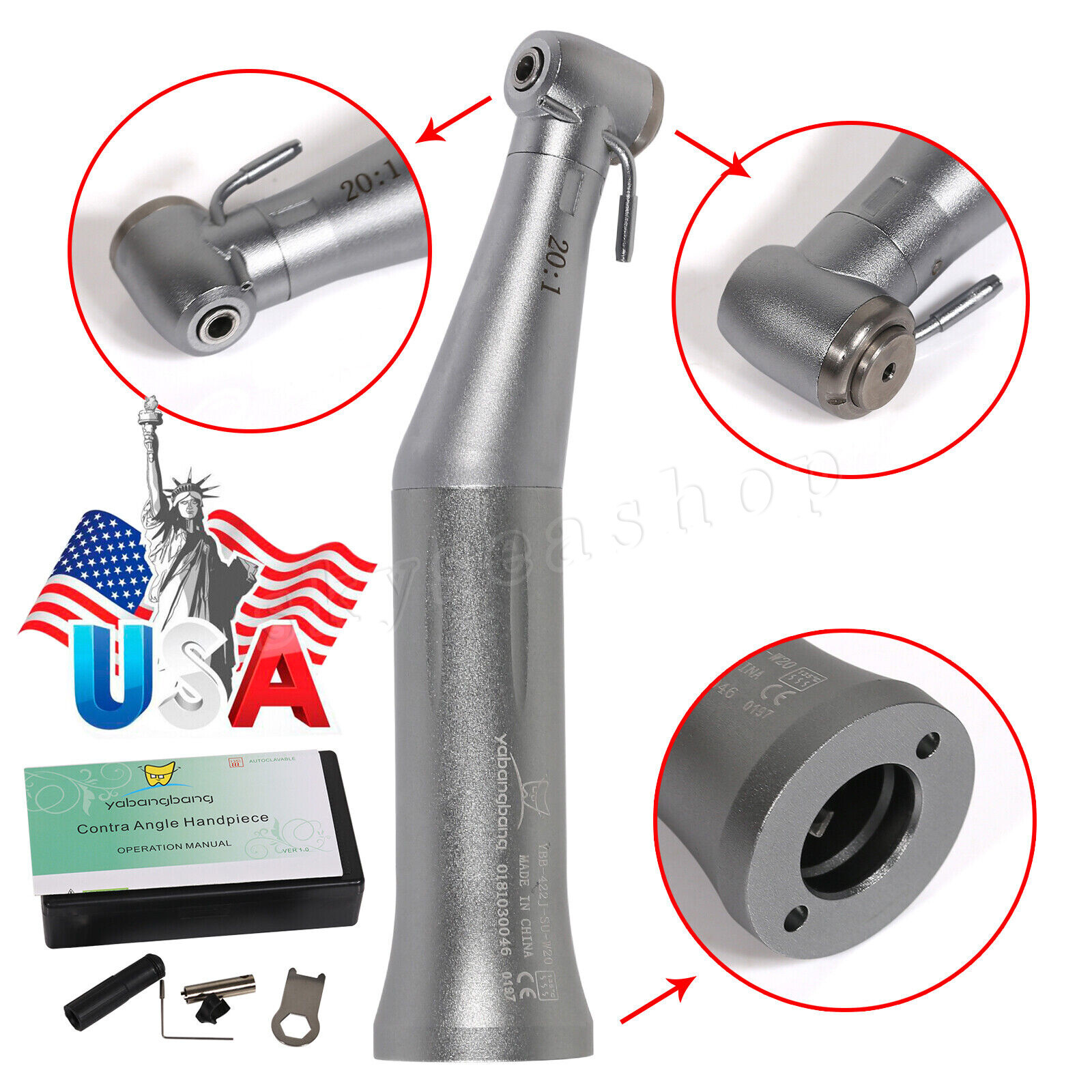 Dental 20:1 Implant LED/Non LED Surgical Contra Angle Handpiece NSK Style USA
