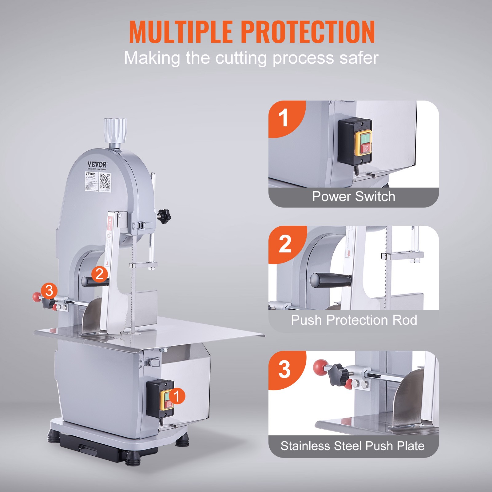 VEVOR 1500W Commercial Electric Meat Bandsaw Stainless Steel Bone Sawing Machine