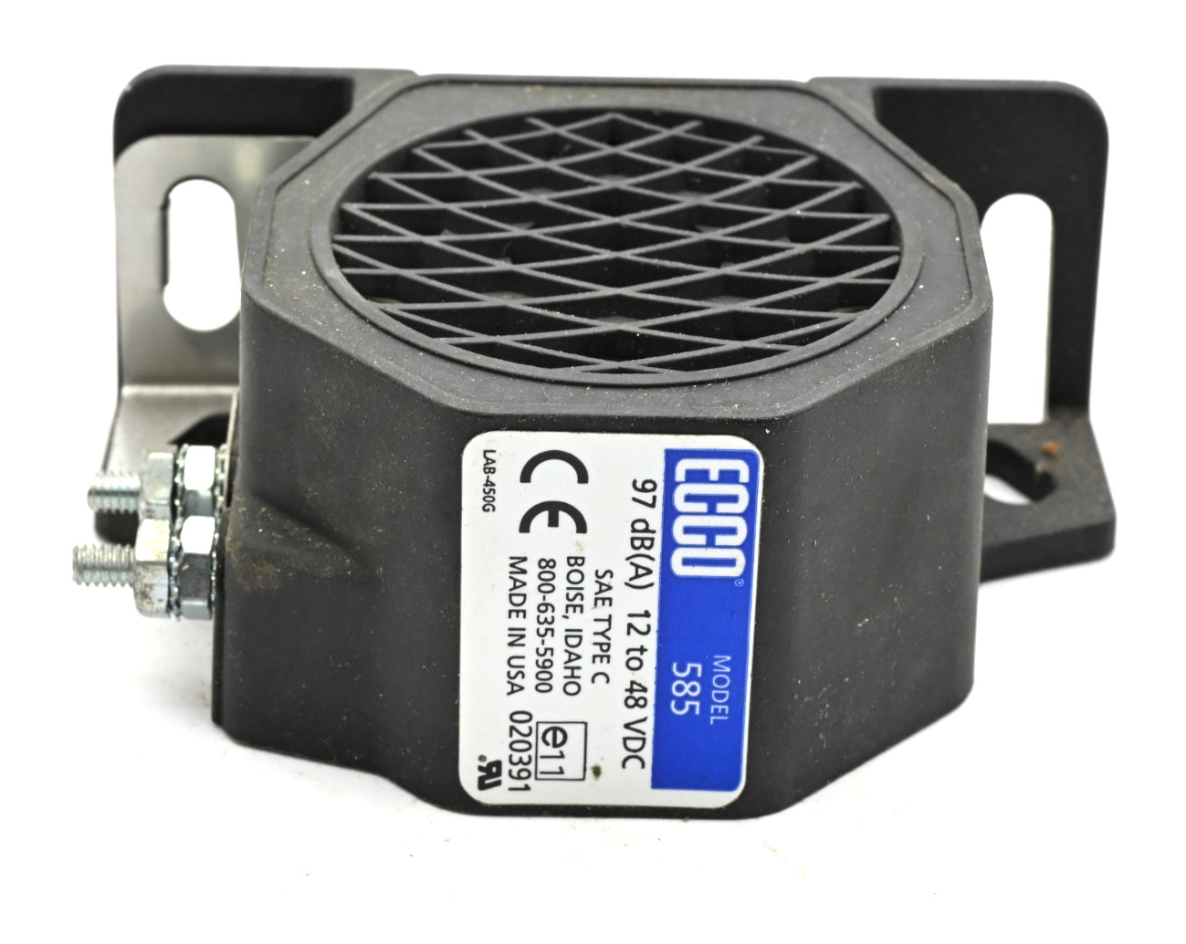 ECCO Model 585 Back Up Alarm, 97dB, 2-1/2 In., 12-48VDC SAE Type C