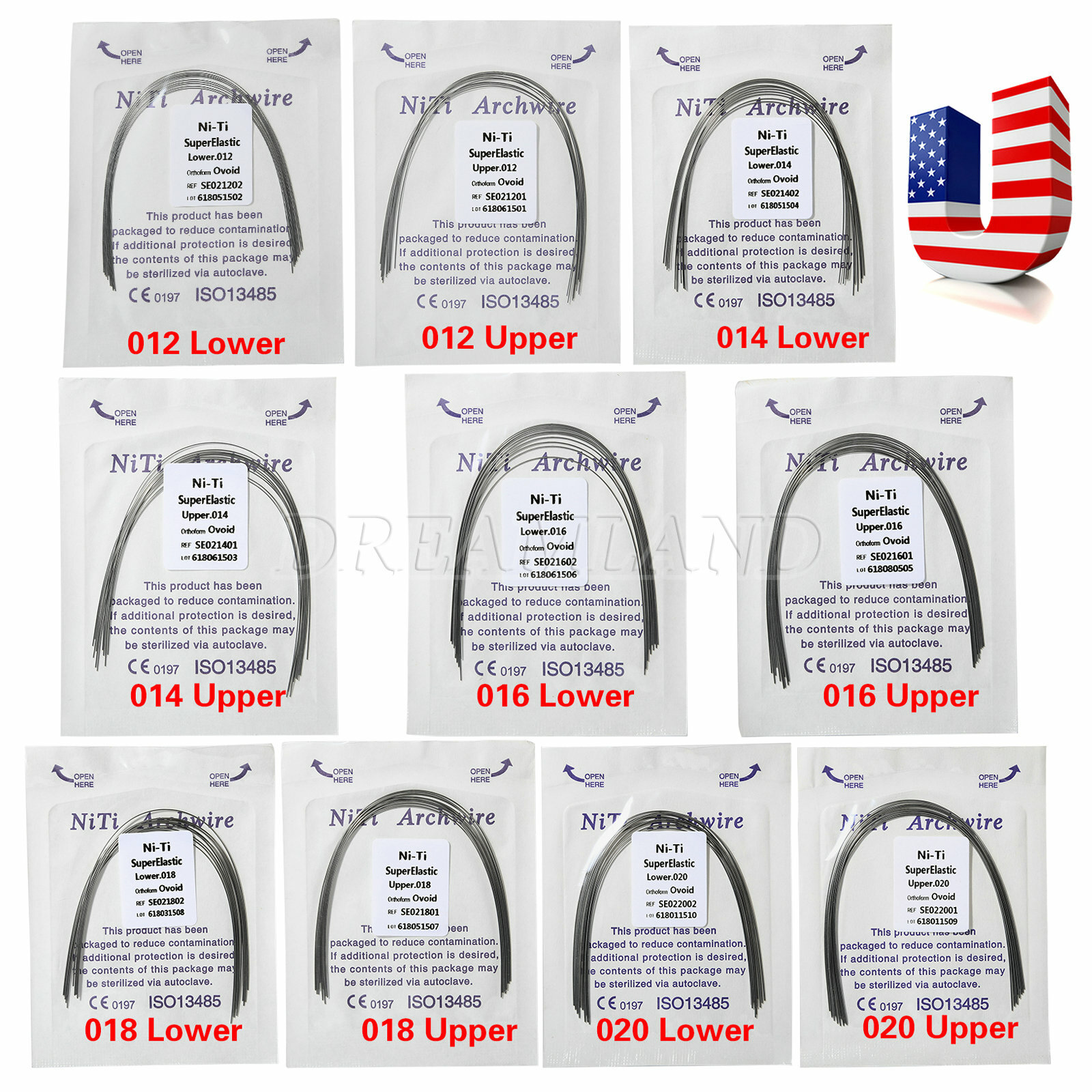 10Packs dental orthodontic super elastic niti round arch wires ovoid form 100pcs