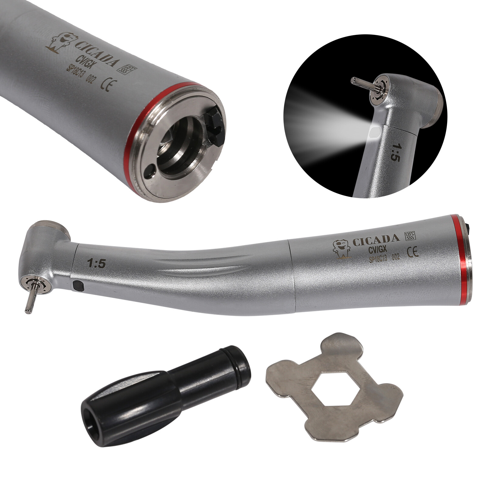Dental 1:5 Increasing LED Optic Contra Angle Handpiece Inner water channel CV/GX